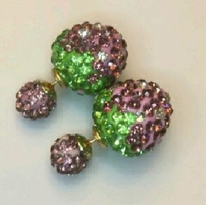 Purple & green strawberry bling earring